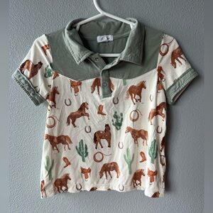 Angel Dear white green horse Cowboy bamboo blend polo short sleeve shirt 2T